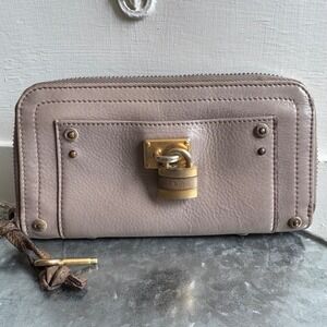 Chloe Paddington Leather Zip Around Wallet Padlock Accent Studded Neutral Design